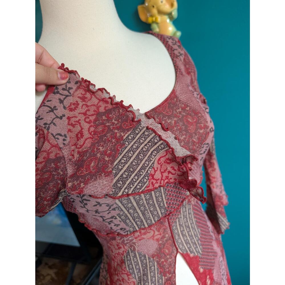 Vintage 90s Y2K mesh split front top bell sleeve fairycore small medium - Picture 3 of 6